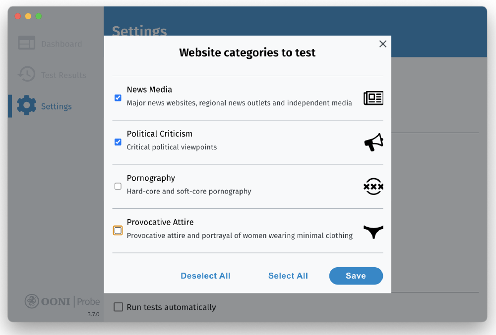Website categories disabled