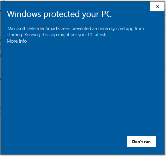Windows screen on More Info