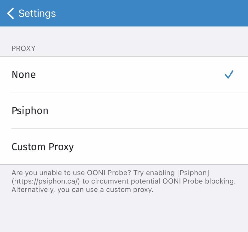OONI Proxy disabled