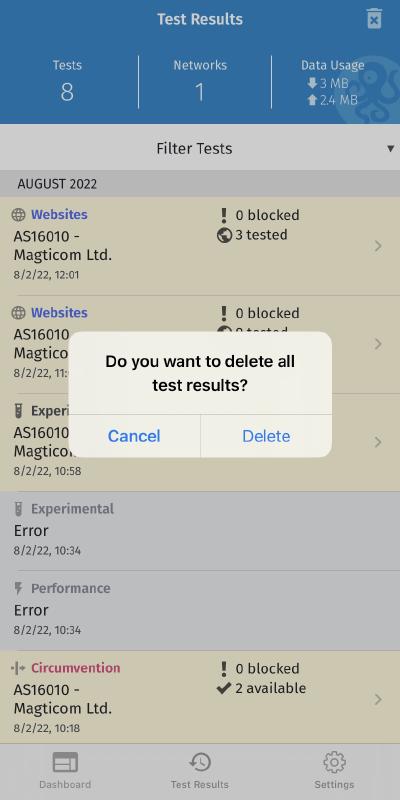 Delete all tests