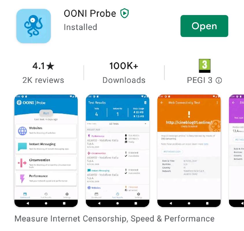 Open OONI Probe mobile app