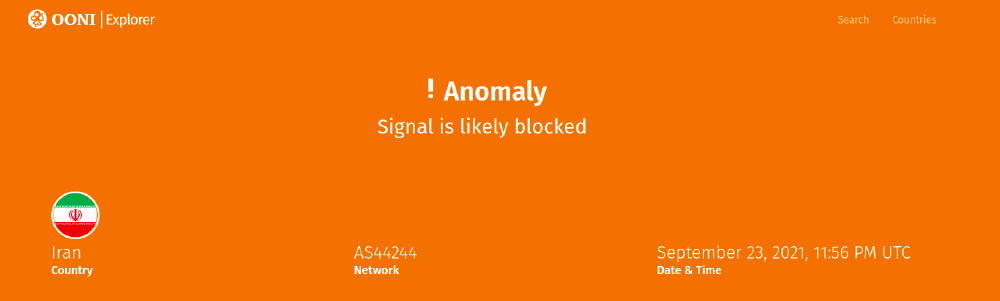 Signal blocked in Iran