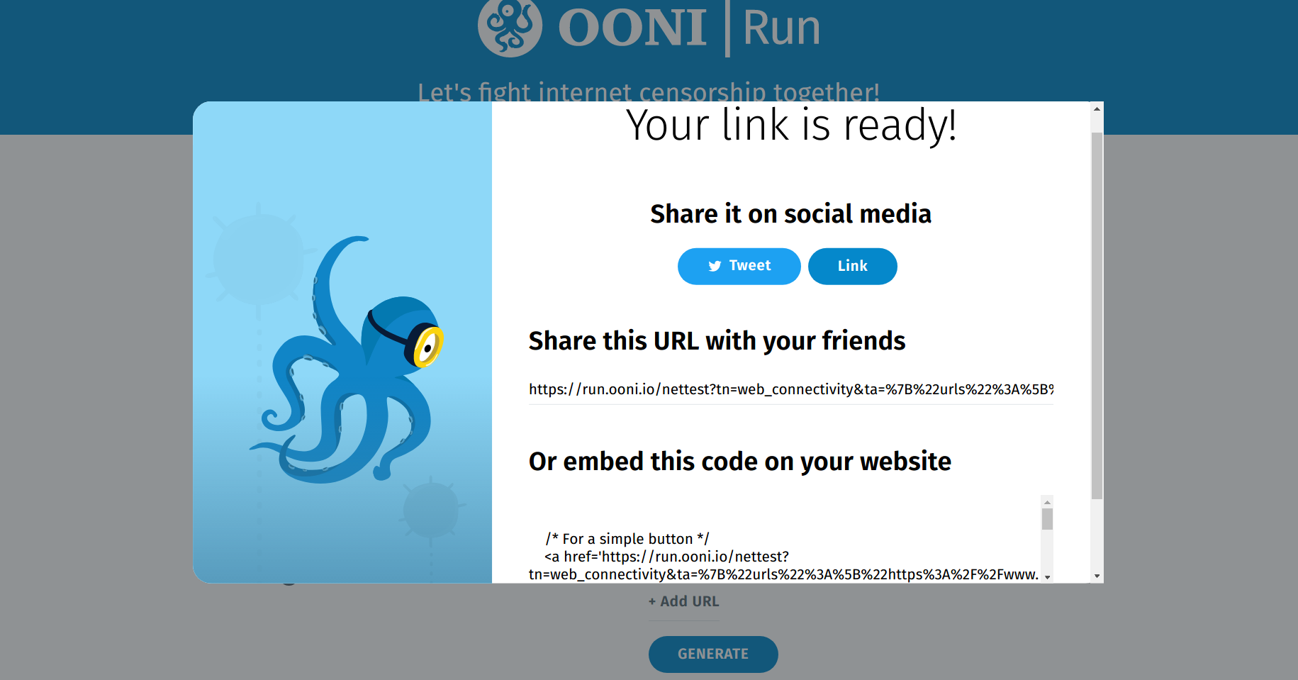 OONI Run: Generating a link