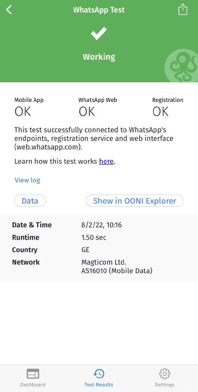 WhatsApp test result