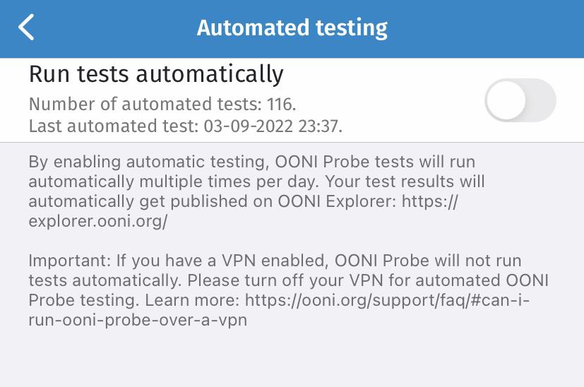 Automated testing disabled